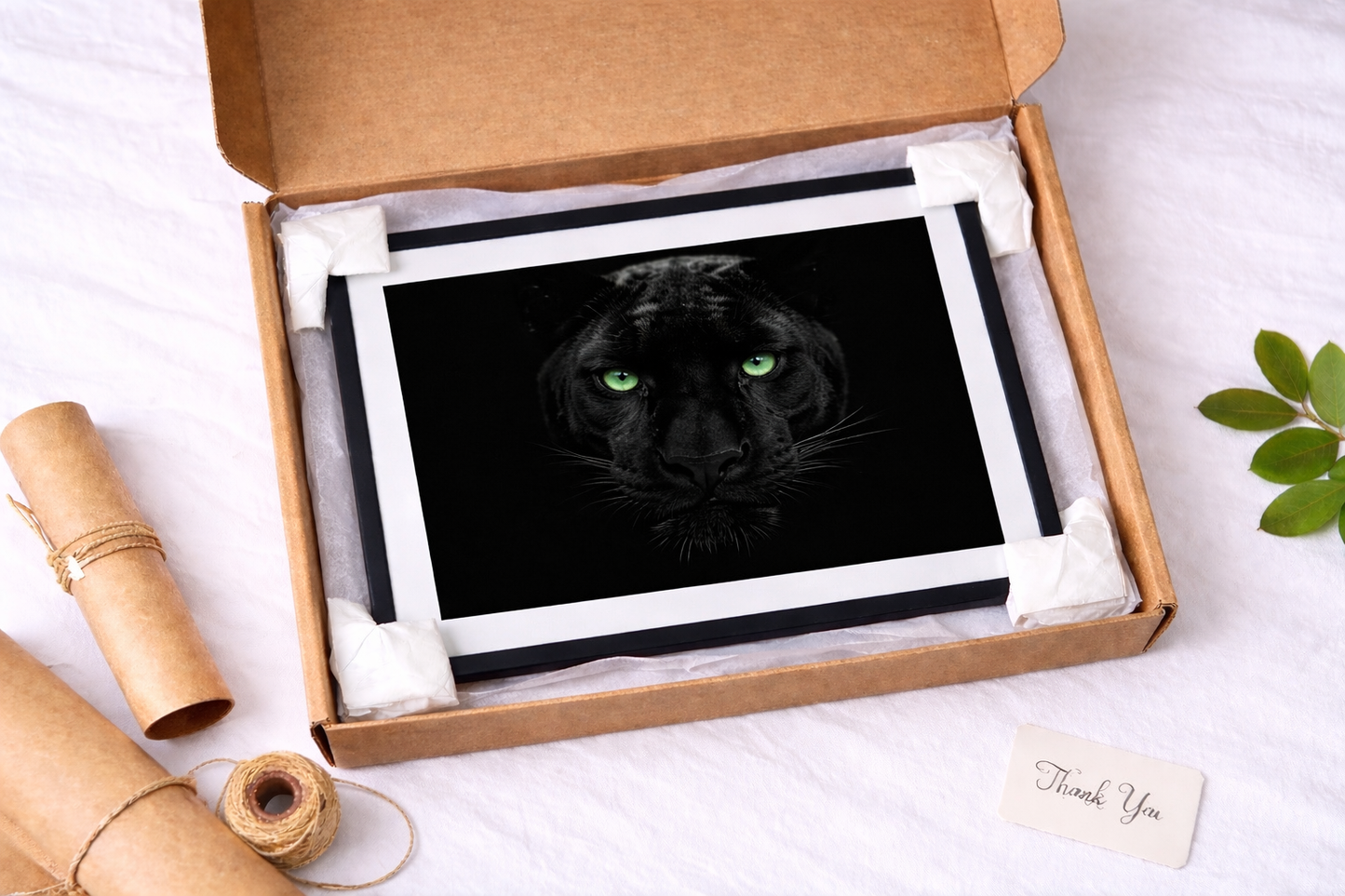 Black Panther Framed Print – Dark Luxury Wall Art with Green Eyes