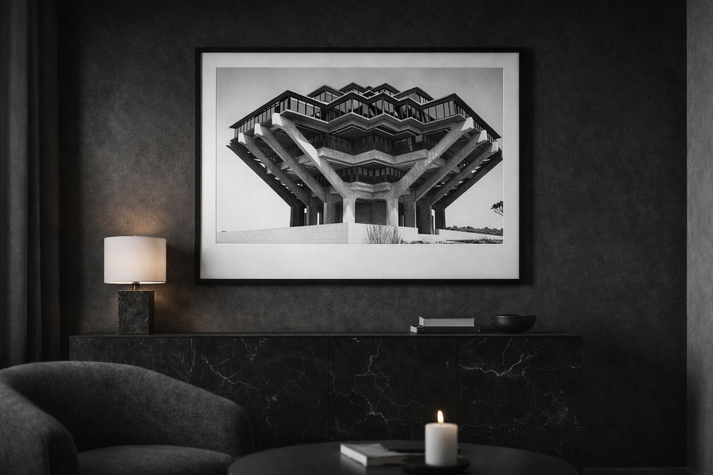 Brutalist Architecture Framed Print – Modern Black & White Wall Art