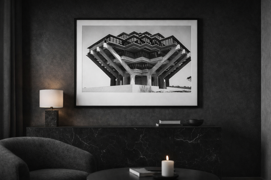 Brutalist Architecture Framed Print – Modern Black & White Wall Art