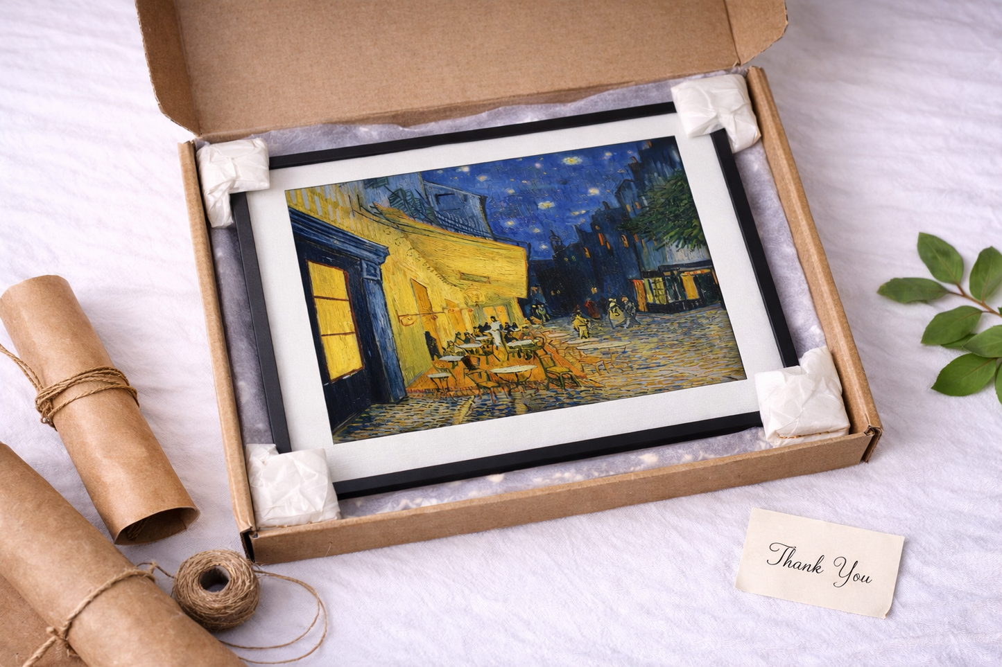 Terrace at Night Framed Print – Warm Impressionist Wall Art