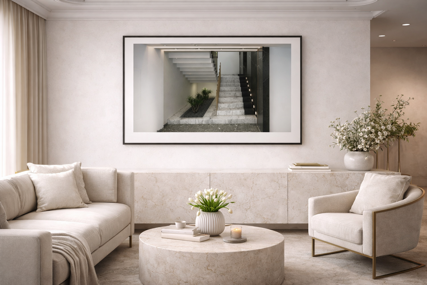 Modern Interior Architecture Framed Print – Minimal Neutral Wall Art