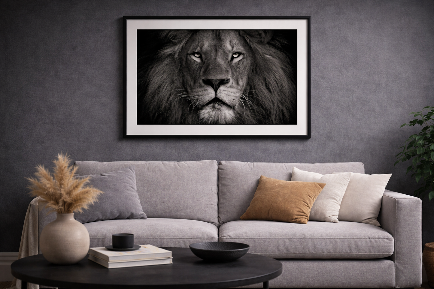 Lion Framed Print – Black and White Animal Wall Art