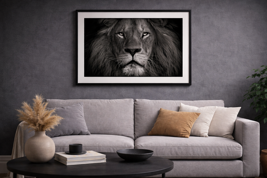 Lion Framed Print – Black and White Animal Wall Art
