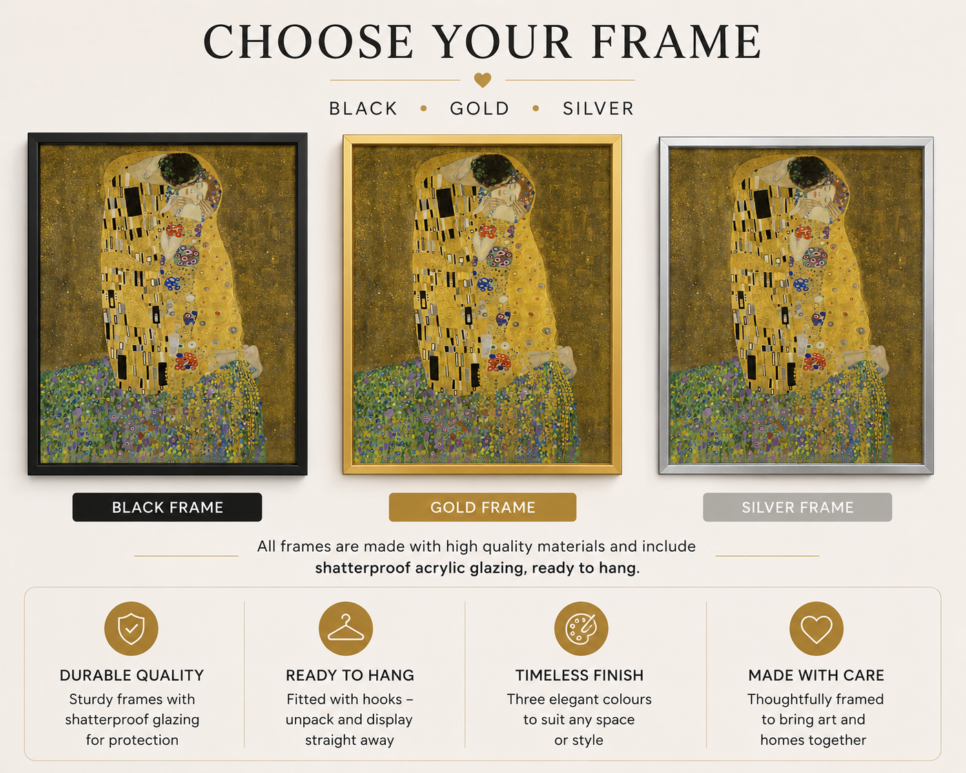 The Kiss Framed Print – Gustav Klimt Romantic Wall Art