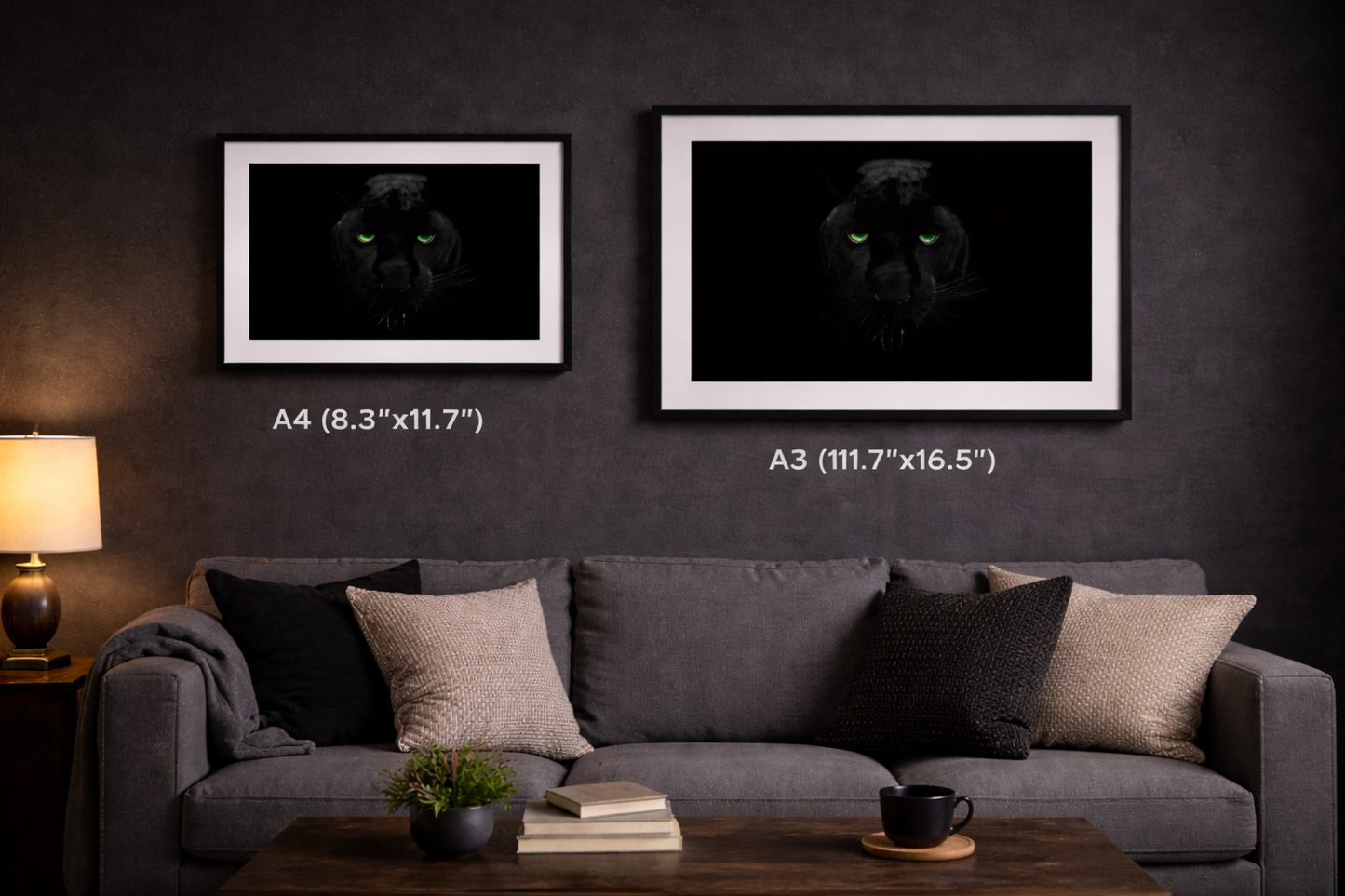 Black Panther Framed Print – Dark Luxury Wall Art with Green Eyes