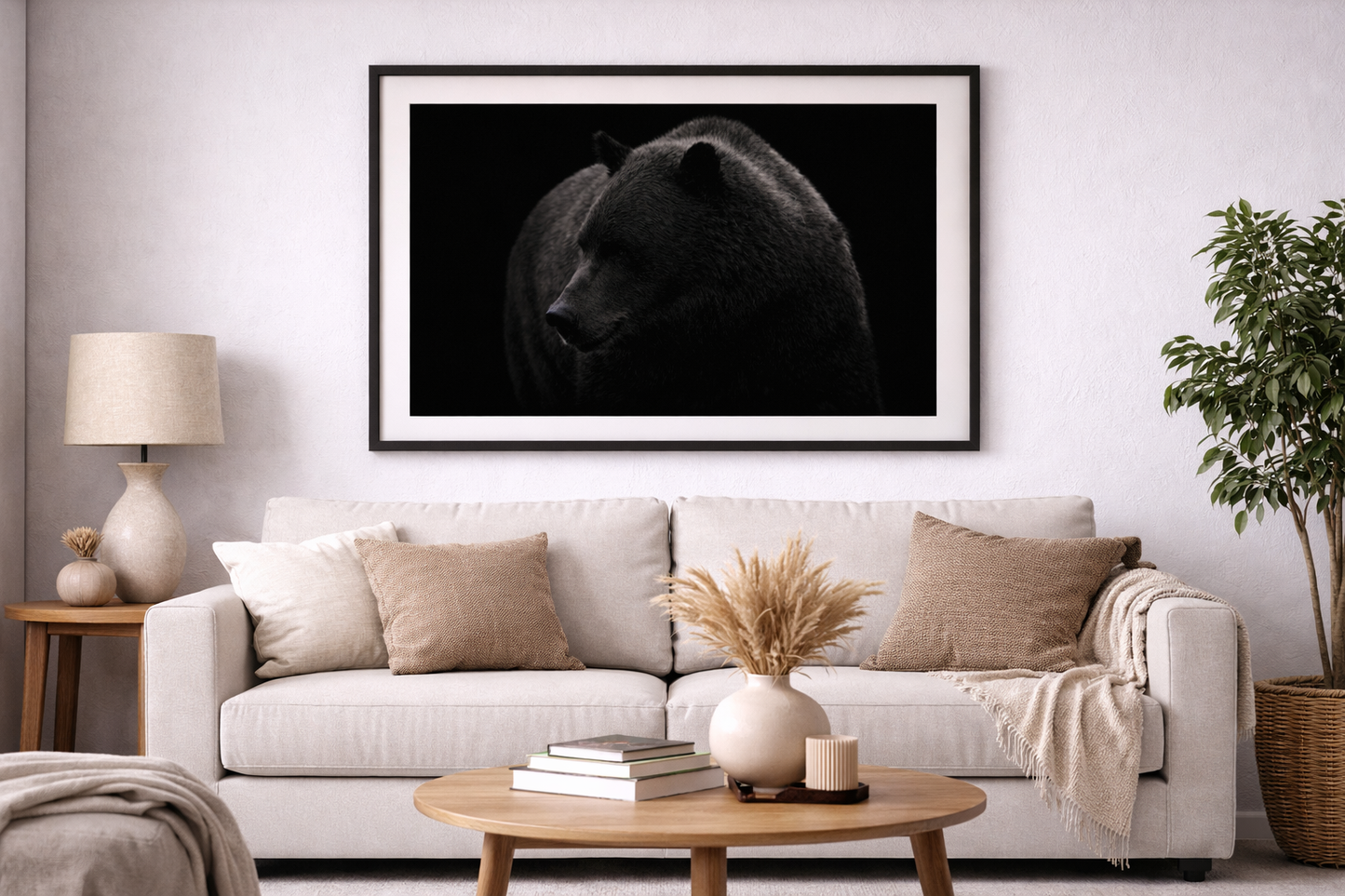 Black Bear Framed Print – Minimal Dark Animal Wall Art