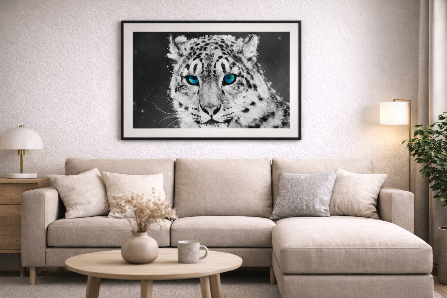 Snow Leopard Framed Print – Black and White Animal Wall Art