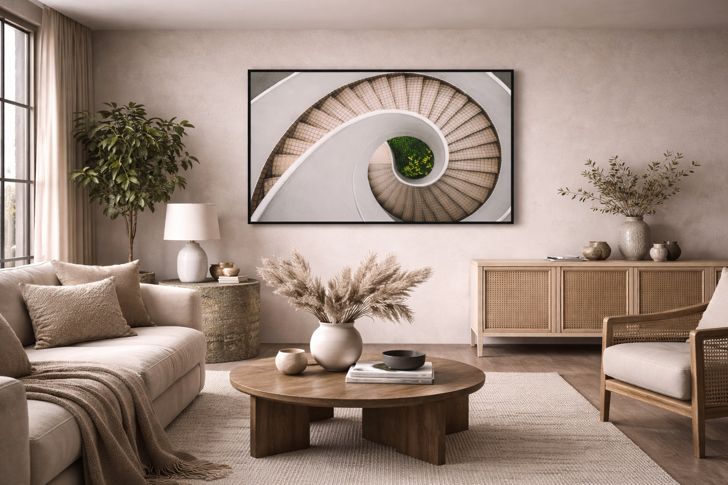 Spiral Staircase Framed Print – Minimalist Neutral Wall Art