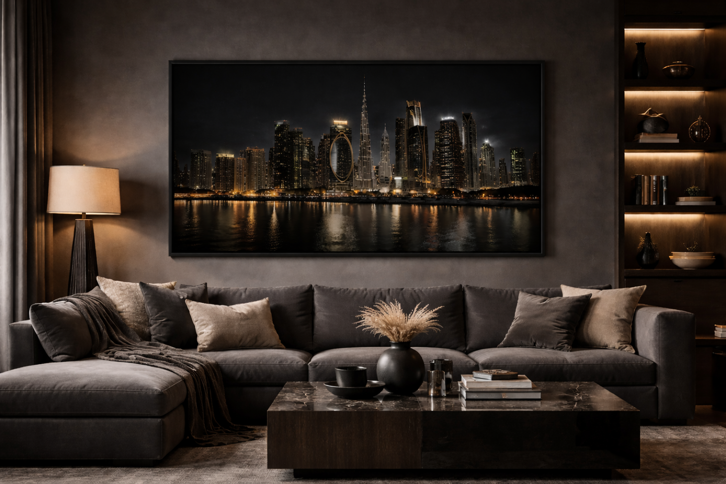 Dubai Skyline Framed Print – Luxury Night City Wall Art