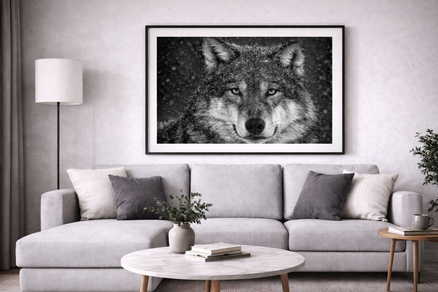 Wolf Framed Print – Minimal Black & White Animal Wall Art