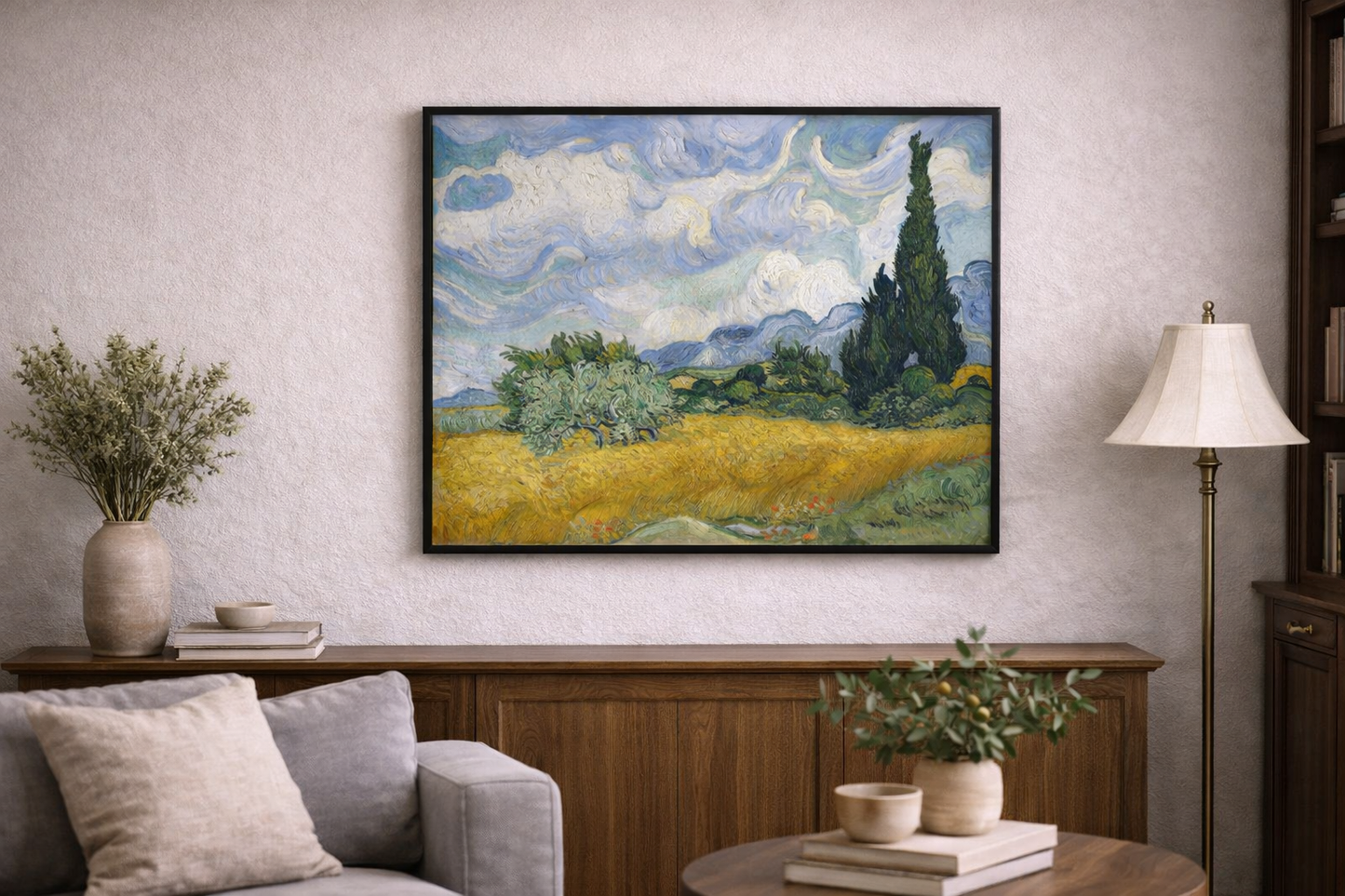 Wheat Fields Framed Print – Van Gogh Landscape Wall Art
