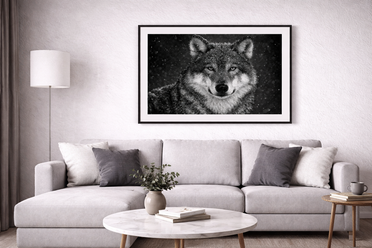 Wolf Framed Print – Minimal Black & White Animal Wall Art