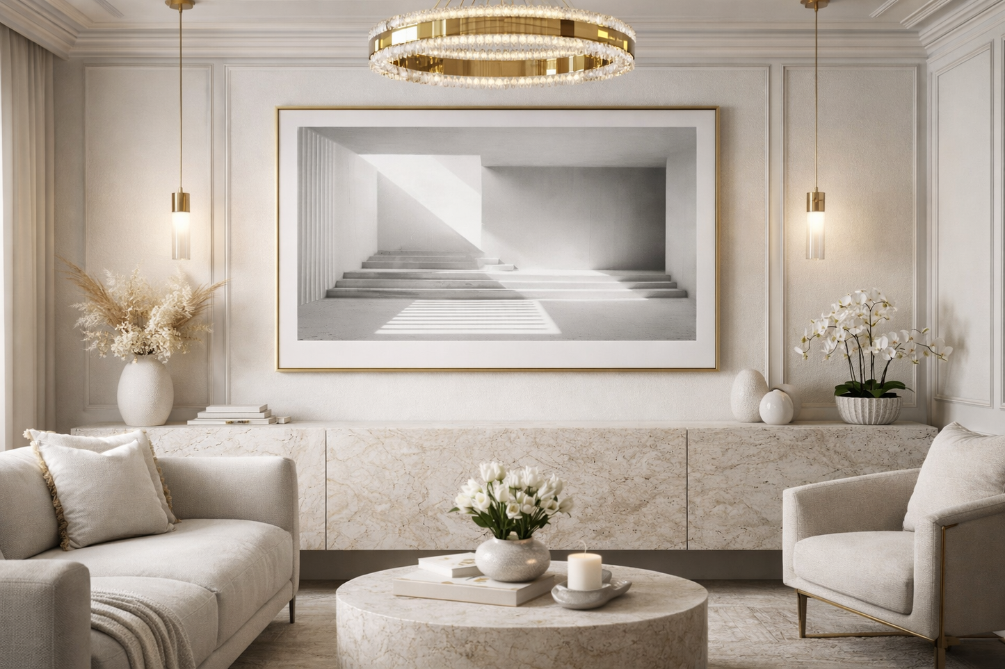 Minimalist Light & Shadow Framed Print – Luxury Neutral Wall Art