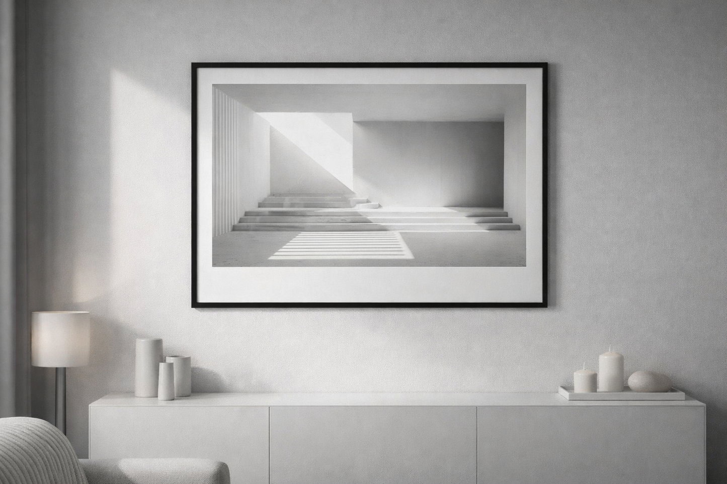 Minimalist Light & Shadow Framed Print – Luxury Neutral Wall Art
