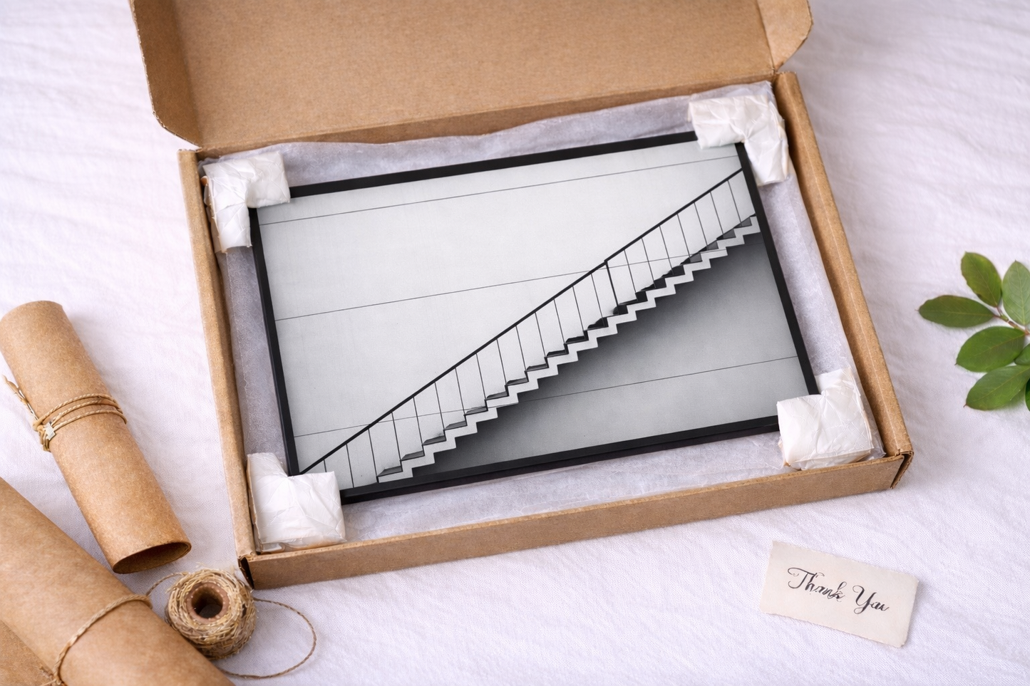 Minimal Staircase Framed Print – Modern Line Wall Art