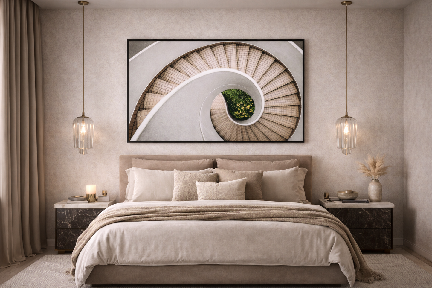 Spiral Staircase Framed Print – Minimalist Neutral Wall Art