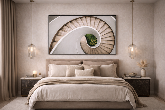 Spiral Staircase Framed Print – Minimalist Neutral Wall Art