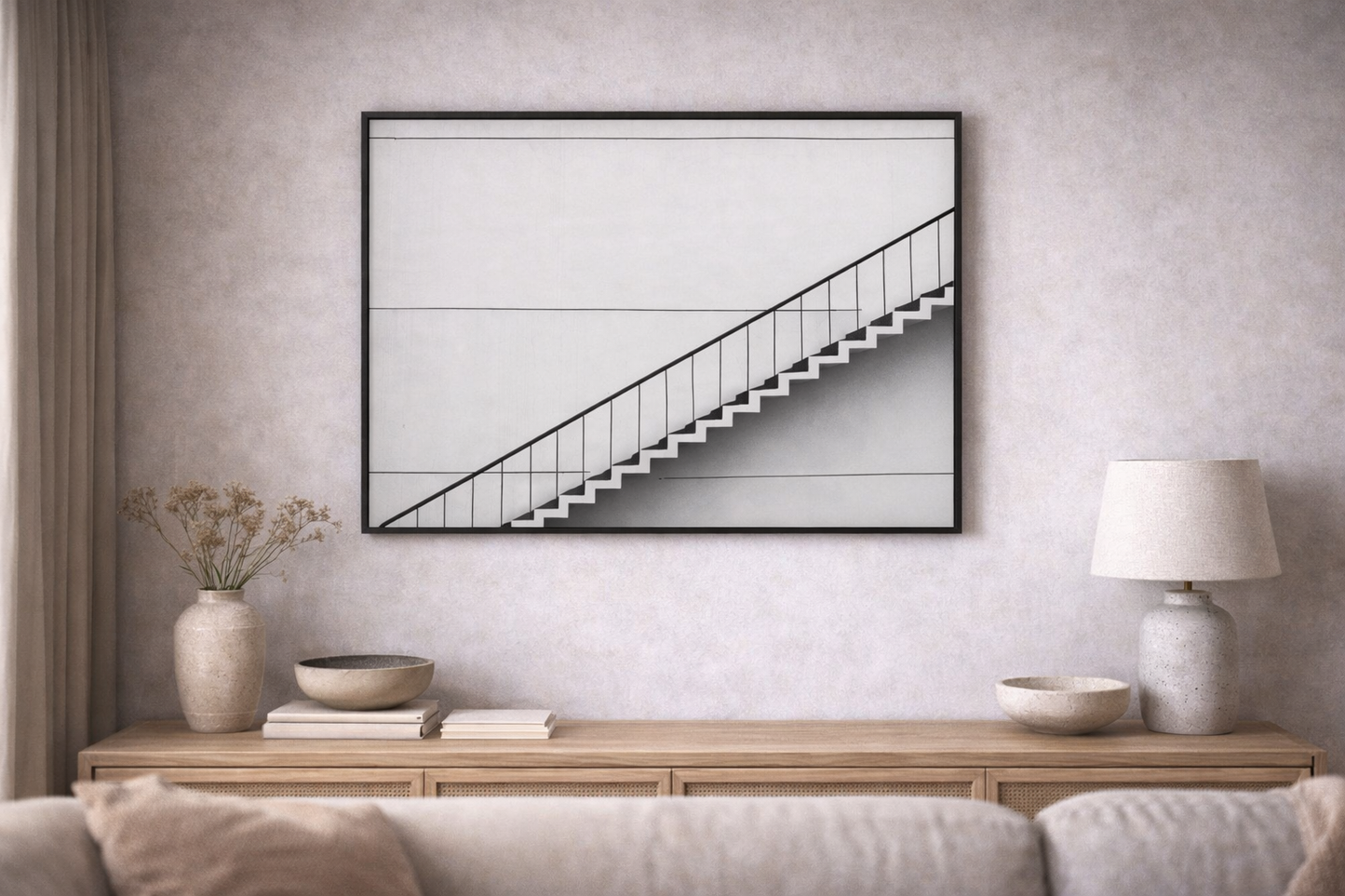 Minimal Staircase Framed Print – Modern Line Wall Art