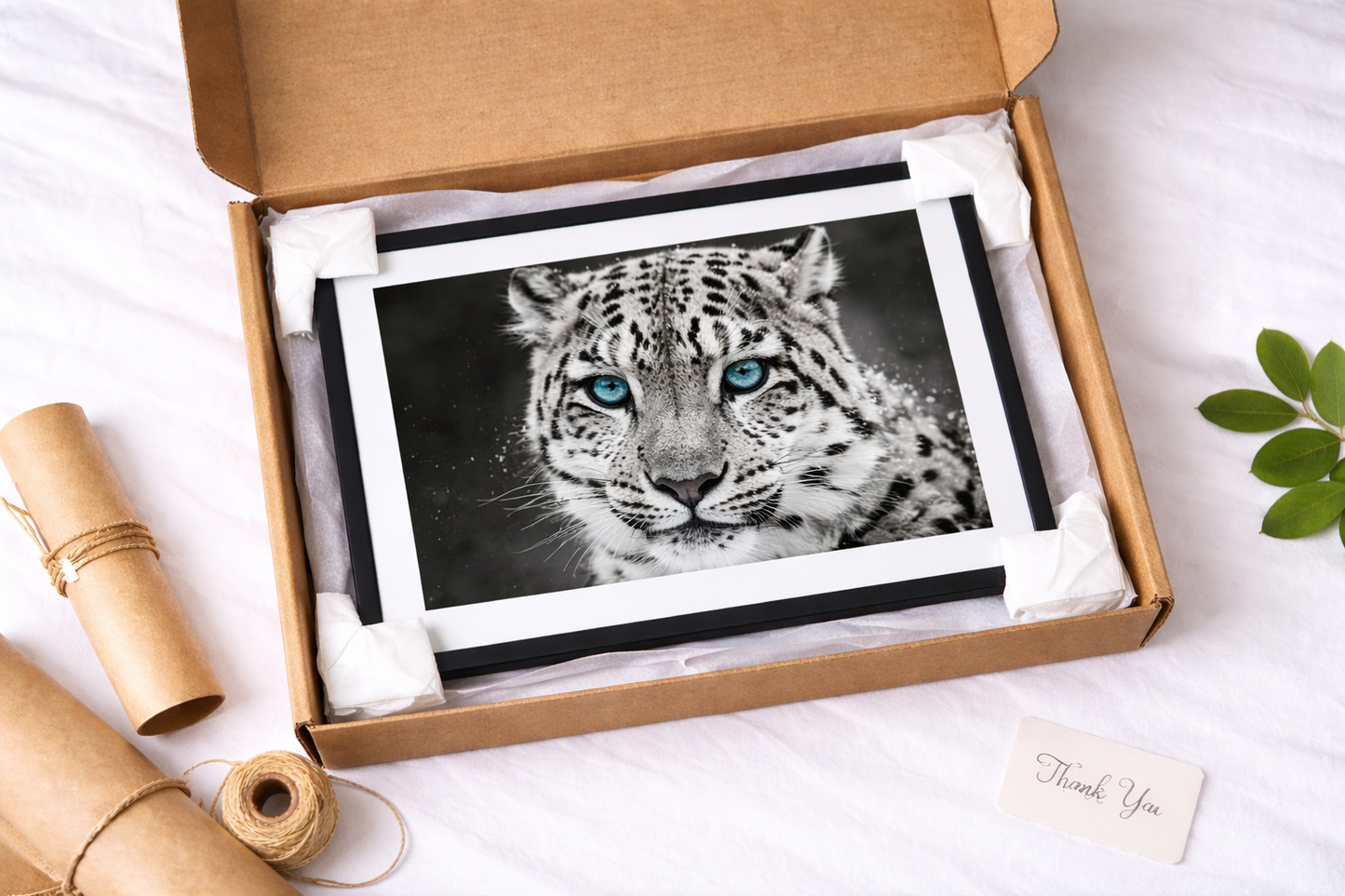 Snow Leopard Framed Print – Black and White Animal Wall Art
