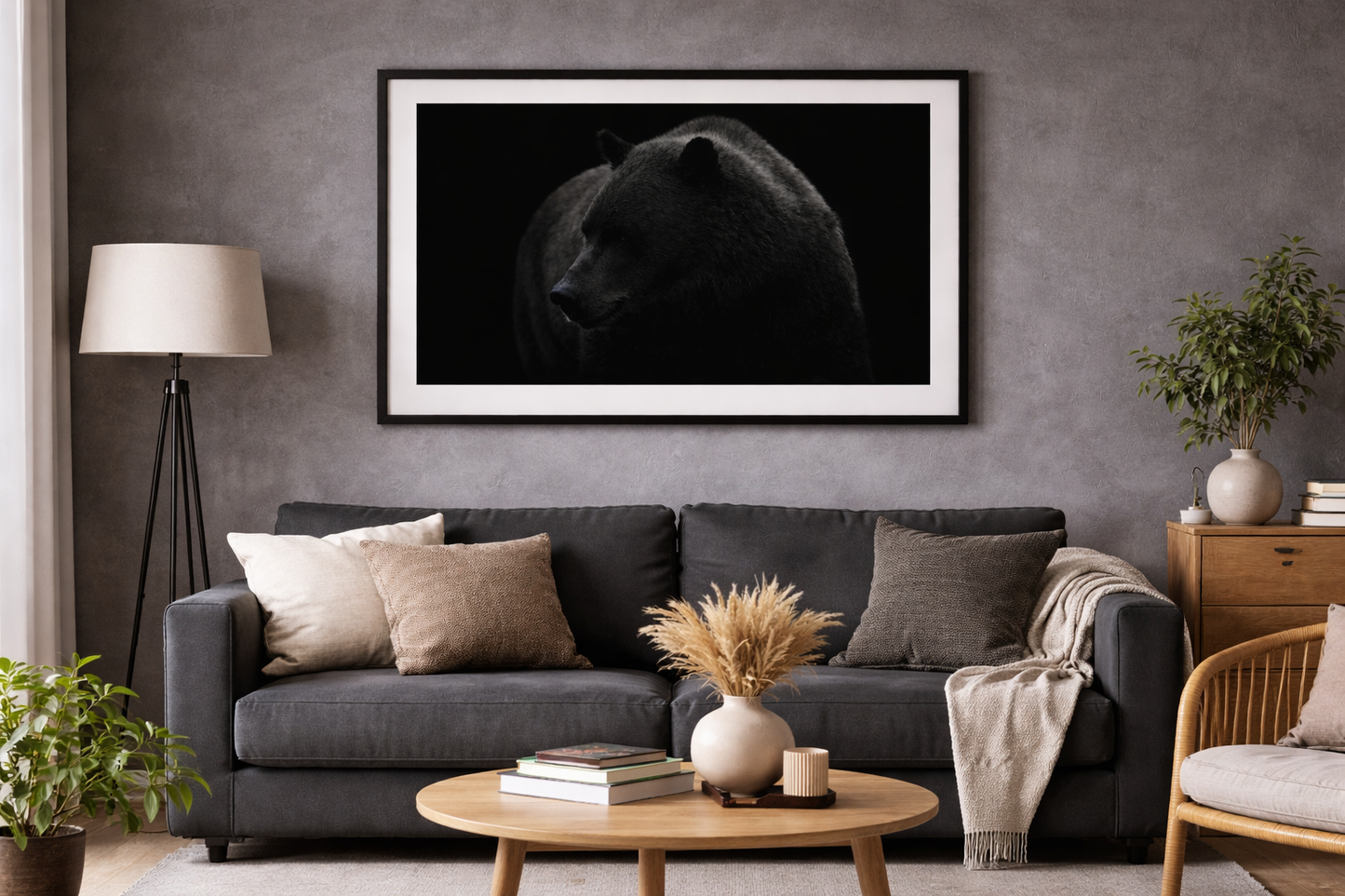 Black Bear Framed Print – Minimal Dark Animal Wall Art