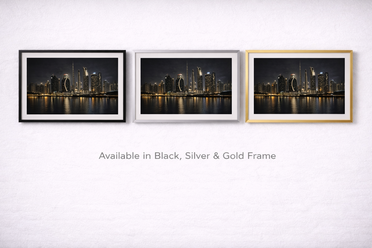 Dubai Skyline Framed Print – Luxury Night City Wall Art