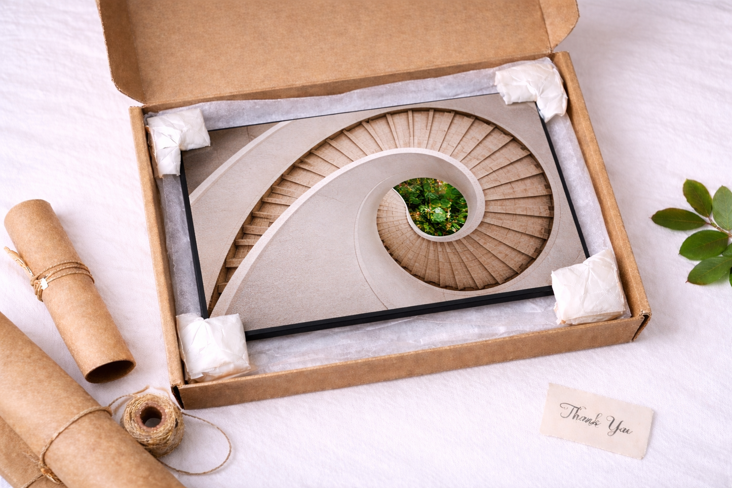 Spiral Staircase Framed Print – Minimalist Neutral Wall Art