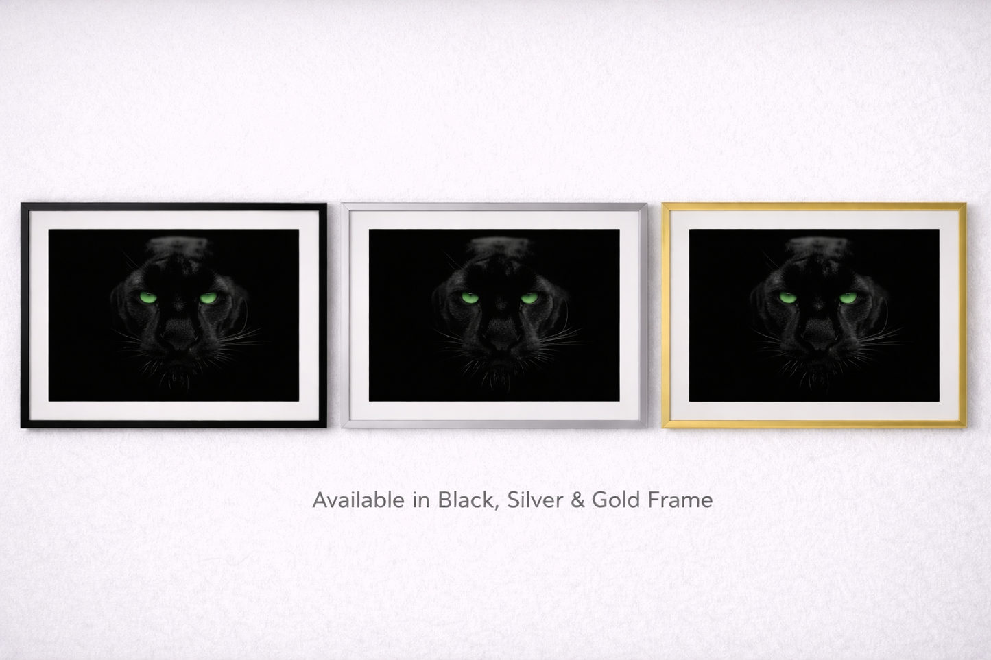 Black Panther Framed Print – Dark Luxury Wall Art with Green Eyes