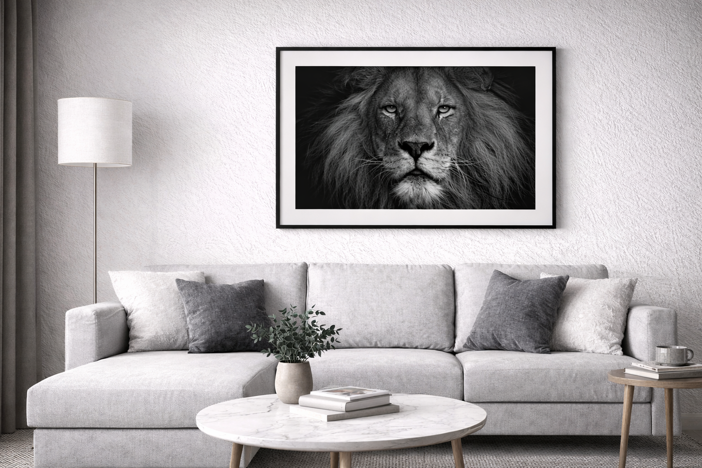 Lion Framed Print – Black and White Animal Wall Art