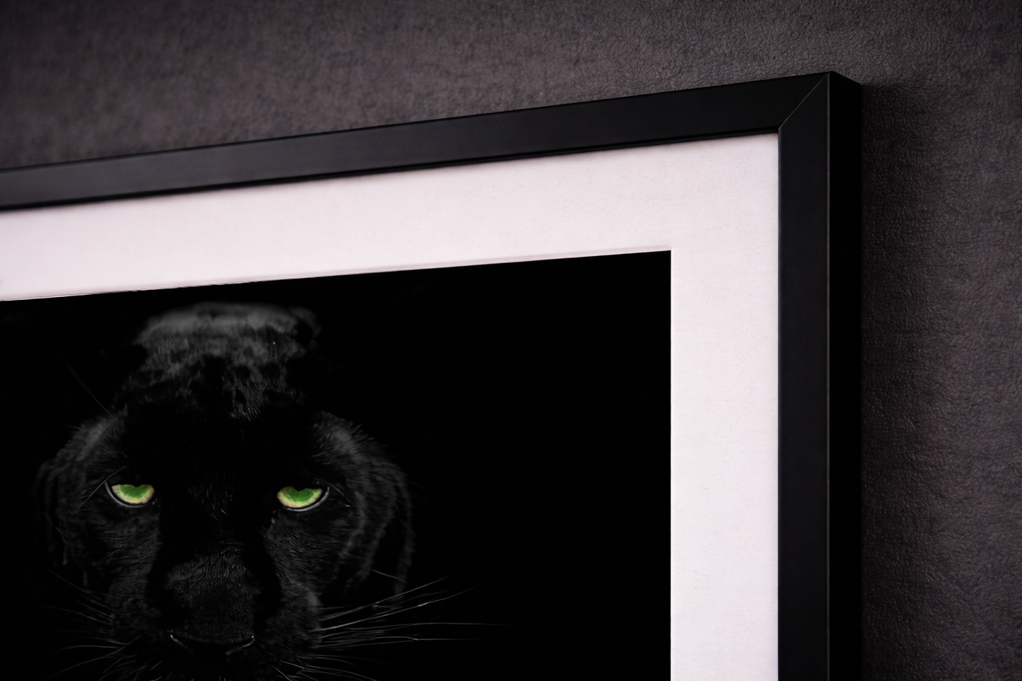 Black Panther Framed Print – Dark Luxury Wall Art with Green Eyes