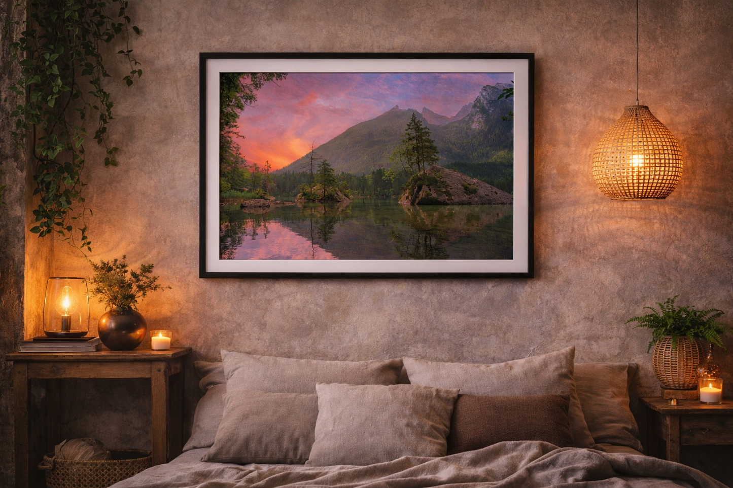 Bavarian Alps Sunset Lake Framed Print – German Landscape Wall Art